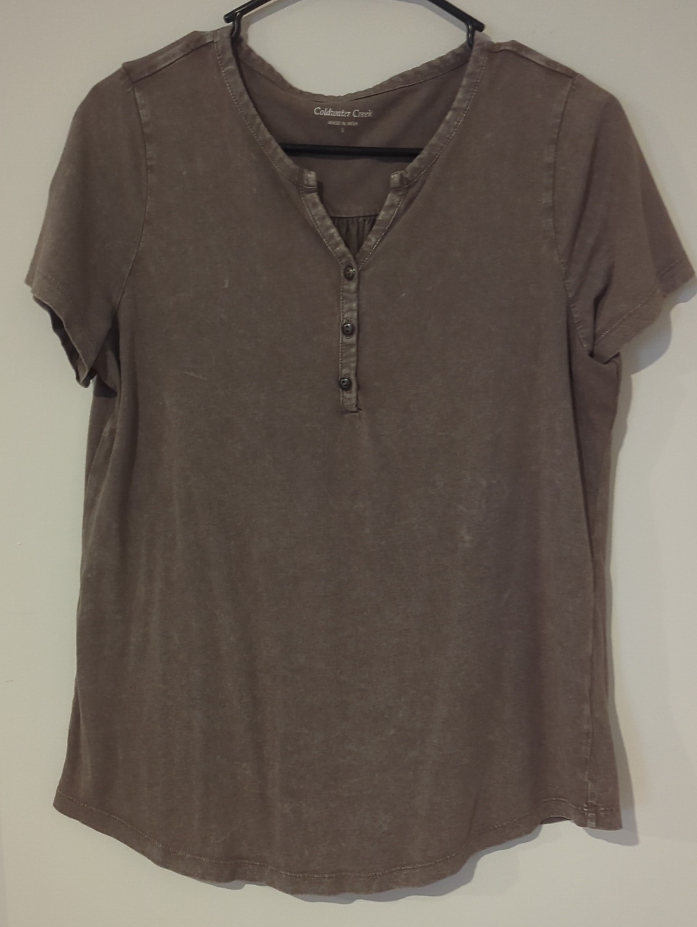 Coldwater Creek Taupe Short Sleeve Henley Tee